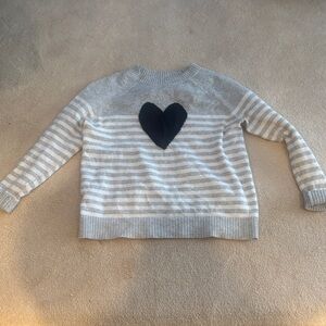 LOFT Light Gray Striped Sweater with Black Heart
